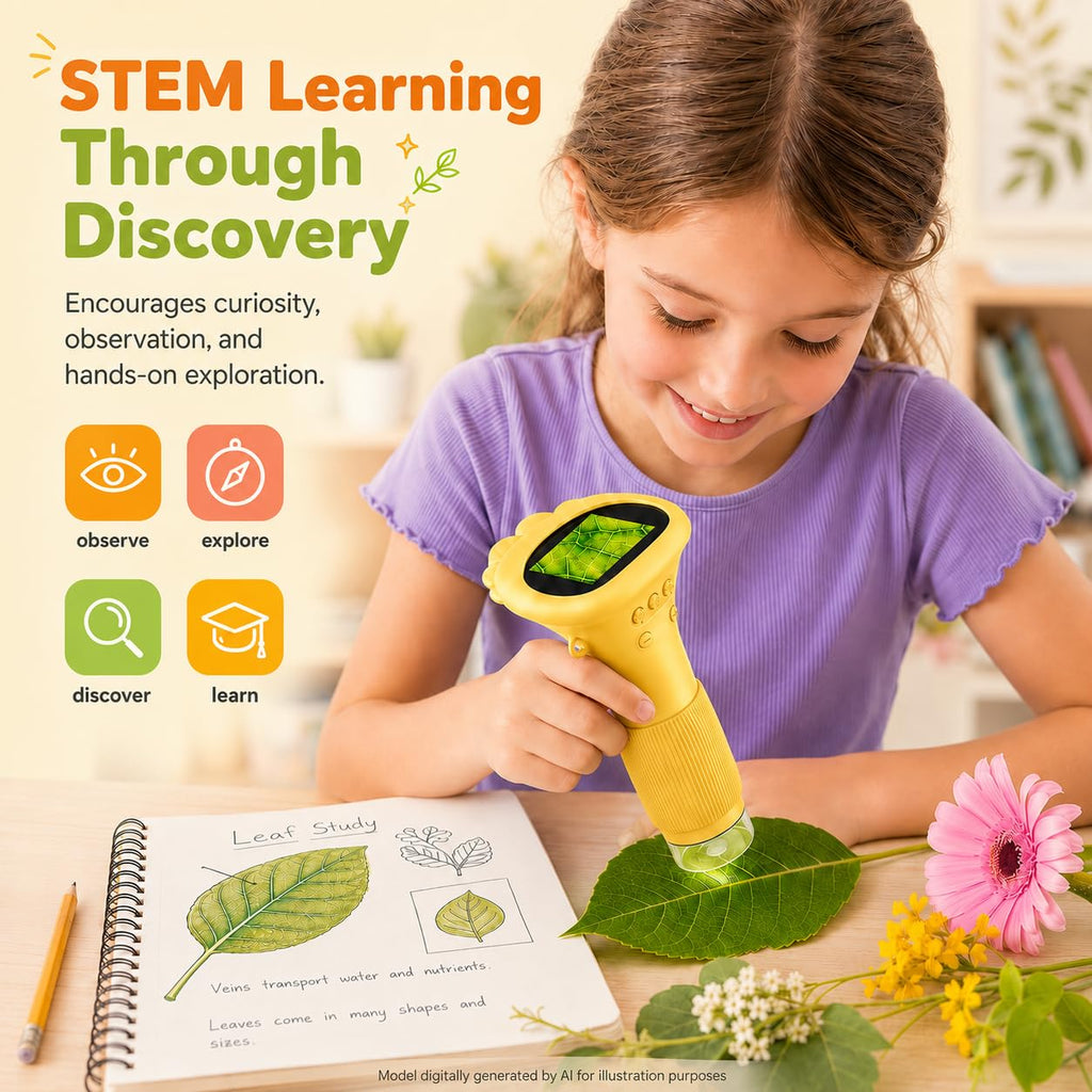 1000X Microscope for Kids, 2'' Screen Kids Wonder Quest Microscope Camera, Digital Handheld Microscope, Educational Kids Magnifying Glass, Christmas Birthday Gifts for Age 3 4 5 6 7 8 9 10- Yellow