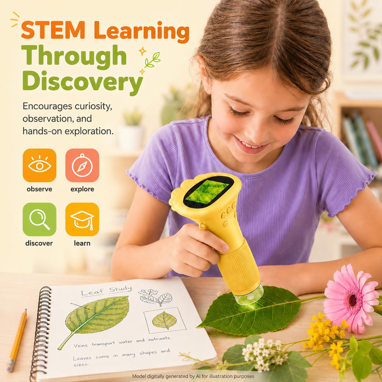 1000X Microscope for Kids, 2'' Screen Kids Wonder Quest Microscope Camera, Digital Handheld Microscope, Educational Kids Magnifying Glass, Christmas Birthday Gifts for Age 3 4 5 6 7 8 9 10- Yellow