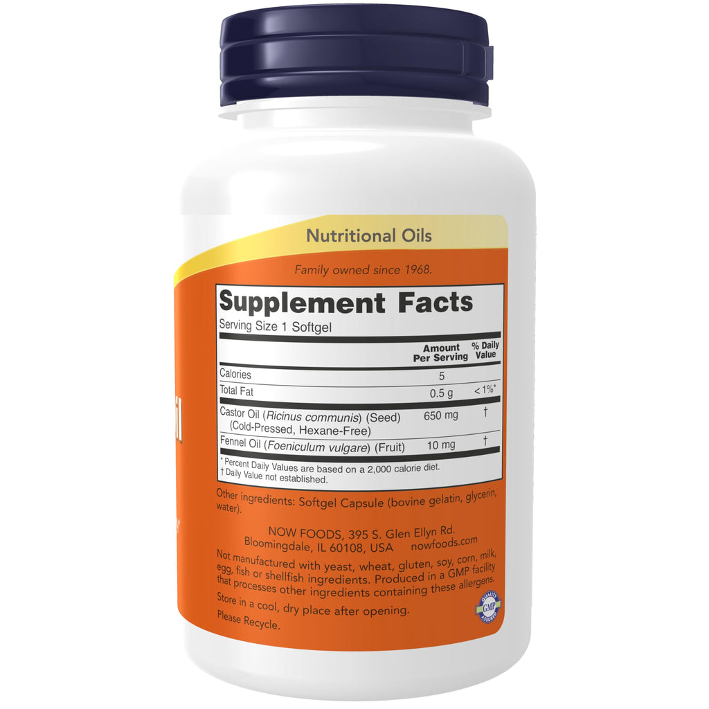 NOW Foods Supplements, Castor Oil 650 mg with Fennel Oil, Natural Laxative*, 120 Softgels
