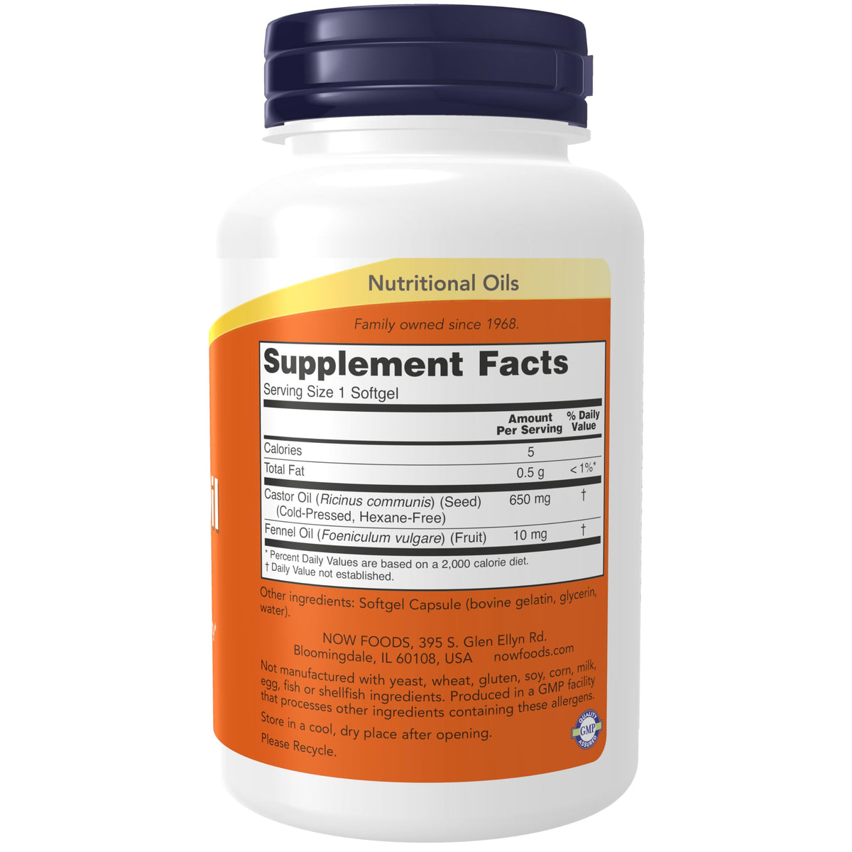 NOW Foods Supplements, Castor Oil 650 mg with Fennel Oil, Natural Laxative*, 120 Softgels
