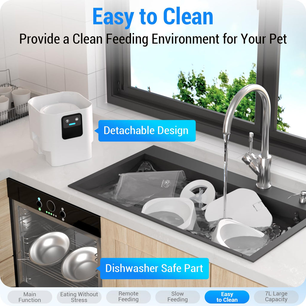 Frienhund Automatic Cat Feeder 2 Cats with Slow Feed: Dual Automatic Dog Feeder with 5G WiFi, Cat Food Dispenser with APP Control for Multiple Pets, Detachable for Easy Clean, Double Pet Bowl - 29 Cup