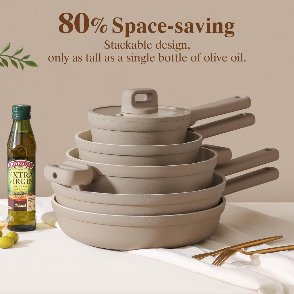 SENSARTE Ceramic Pots and Pans Set Nonstick, 20Pcs Cookware Set, Taupe