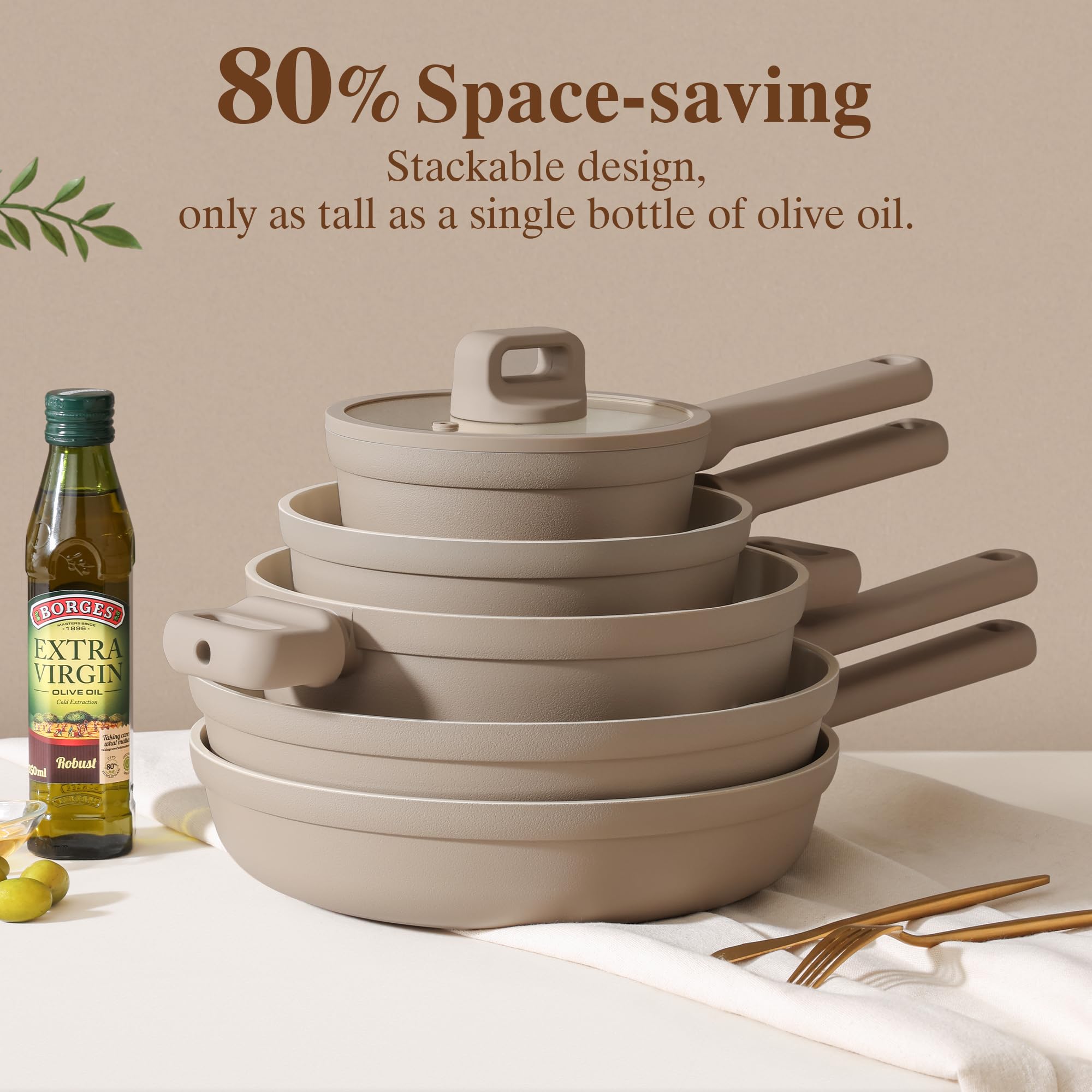 SENSARTE Ceramic Pots and Pans Set Nonstick, 20Pcs Cookware Set, Taupe