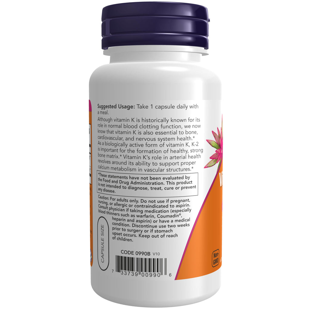 NOW Foods Supplements, Vitamin K-2 100 mcg, Menaquinone-4 (MK-4), 100 Veg Capsules