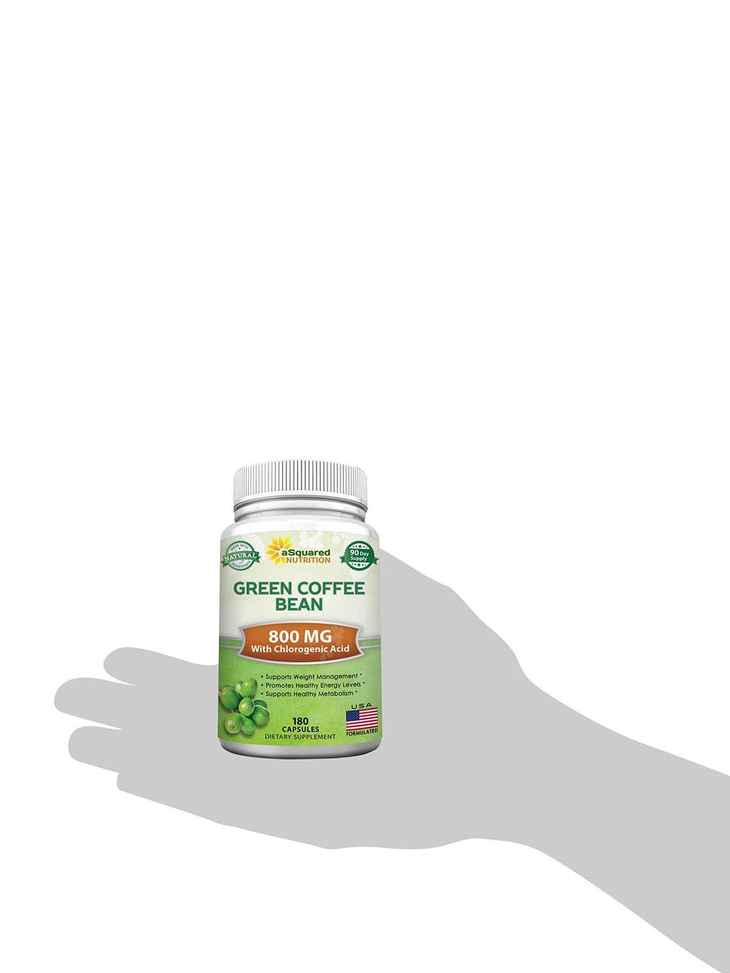 aSquared Nutrition Natural Green Coffee Bean Formula-180 Capsules-Max Strength GCA Antioxidant Cleanse for Pure Weight Loss, 800mg per Pill-Chlorogenic Acid-1600mg Daily Supplement, Healthy Fat Burner