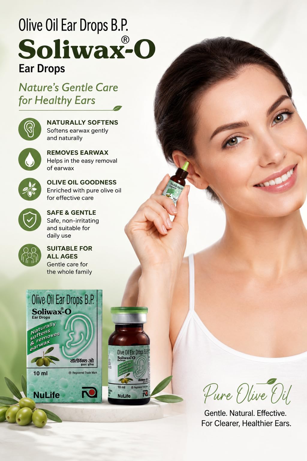 Soliwax Olive Oil Ear Drops 10ml for Natural, Gentle Removal of Excessive Earwax Softener | Helps Loosen & Soften Hardened Ear Wax | Lubricating Ear Care Drops Adults & Children