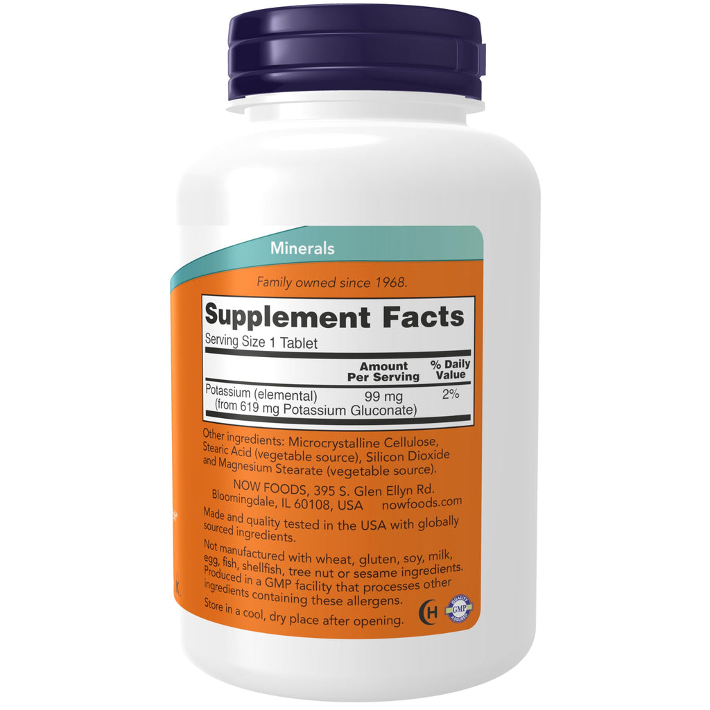 NOW Supplements, Potassium Gluconate 99mg, Easier to Swallow, 250 Tabs