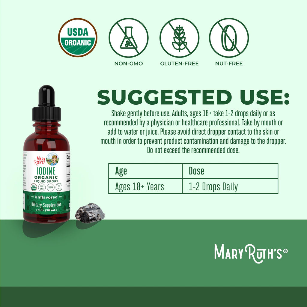 MaryRuth’s USDA Organic Iodine Liquid Drops for Adults, Unflavored, 1 oz