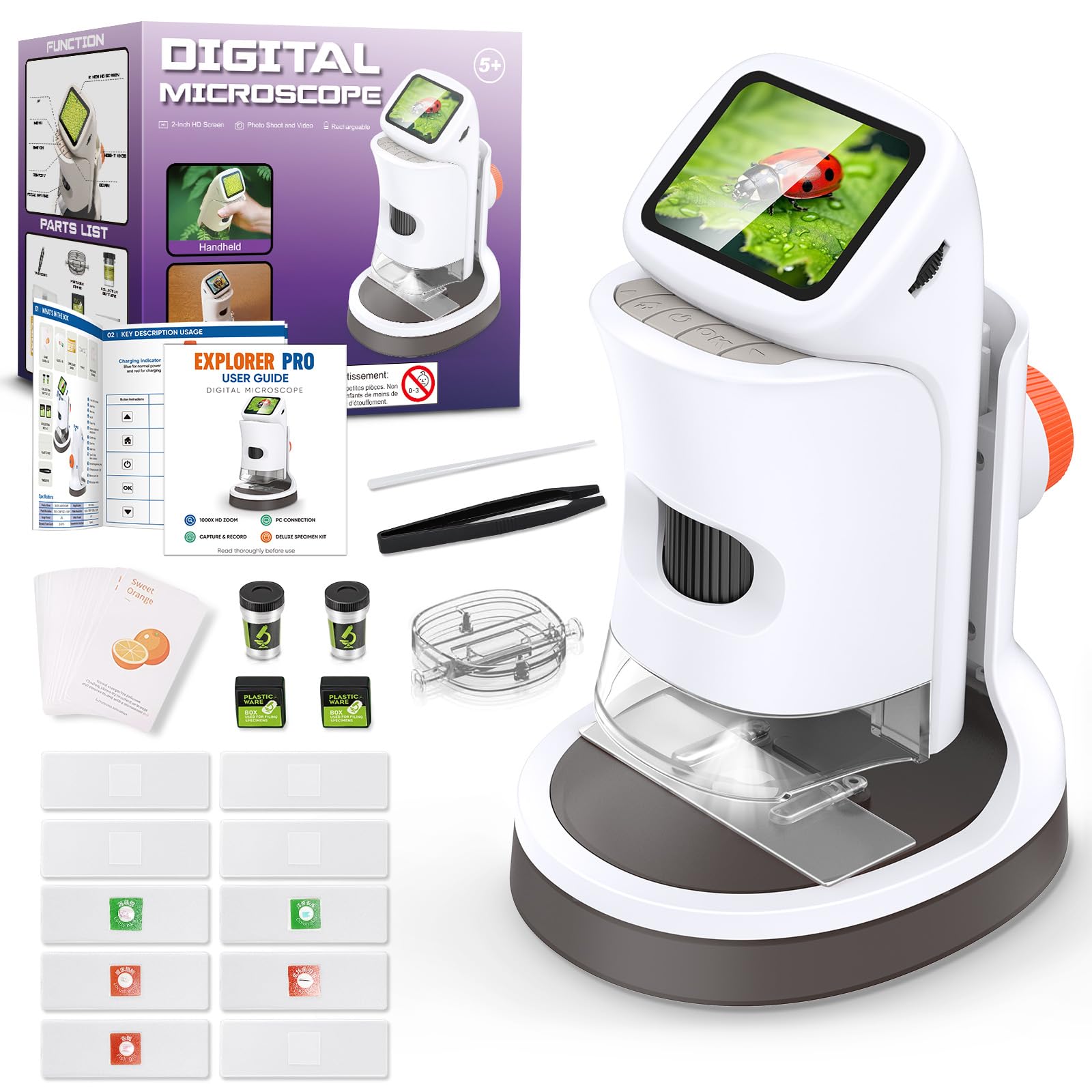 Kids Digital Microscope 1000X 1080P with Screen | Handheld Pocket Microscope for Kids 5-12, Portable Rechargeable STEM Science Kit, Educational Toy Gift for Boys & Girls (2026 New)