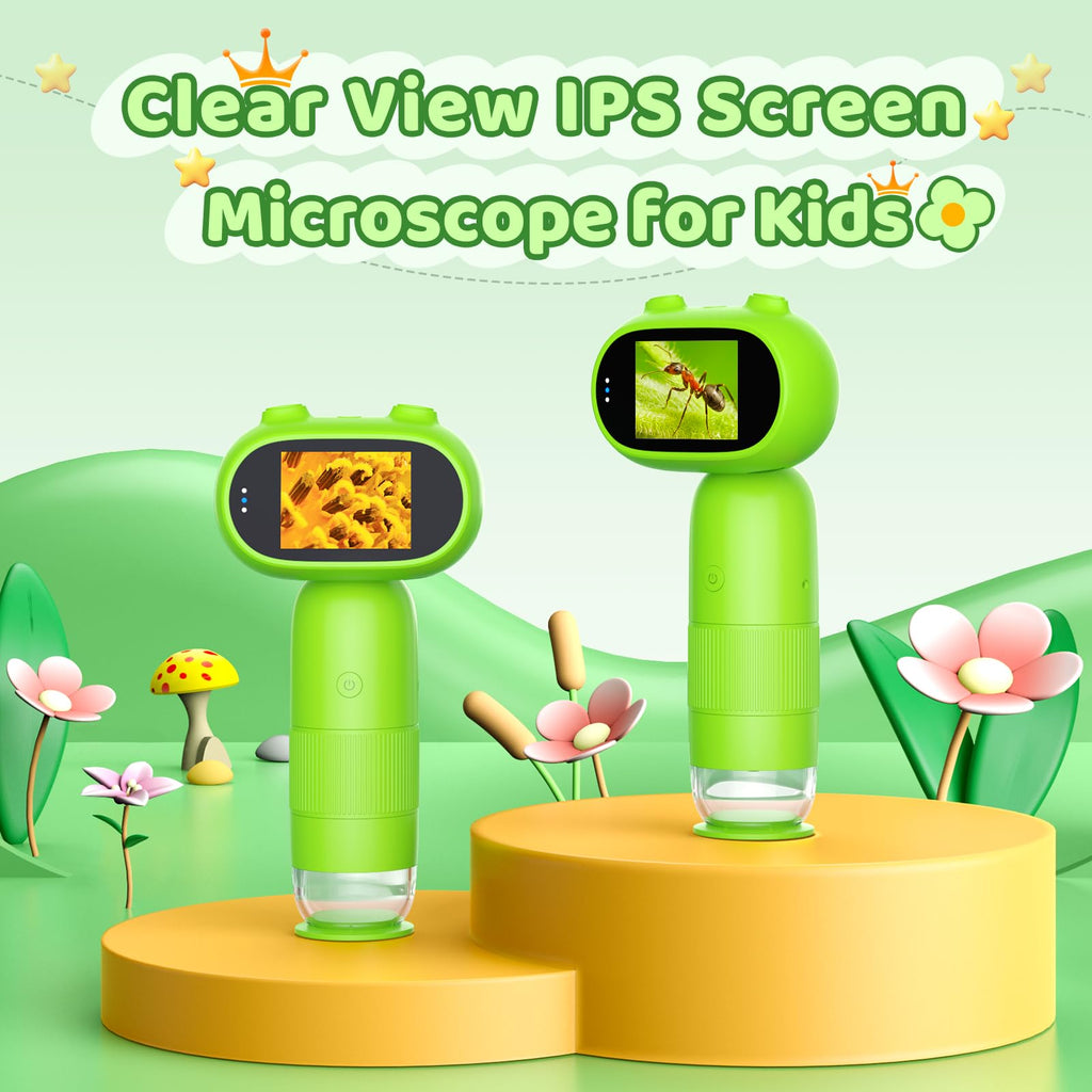 Leipan Pocket Microscope for Kids, 2'' IPS 1080P Magnifier with Light