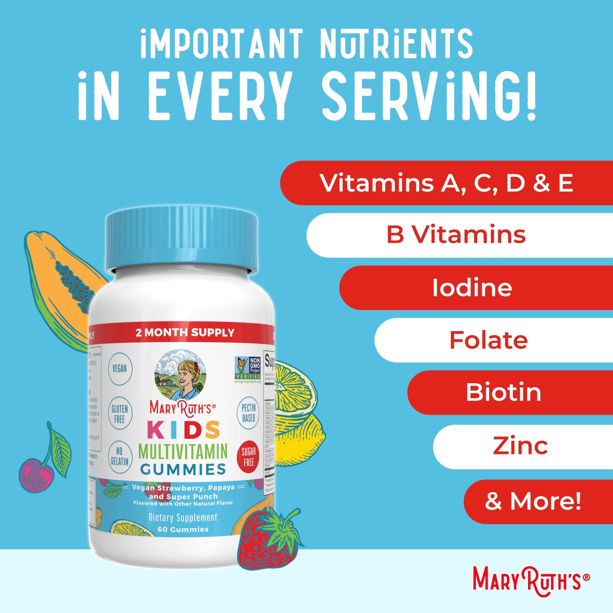 MARYRUTH'S Organics Multivitamin and Probiotic Gummies (Strawberry) for Kids | Clean Label Project Verified® | Vitamins for Gut Health, Immunity, & Overall Wellness | Vegan, Non-GMO, Gluten Free