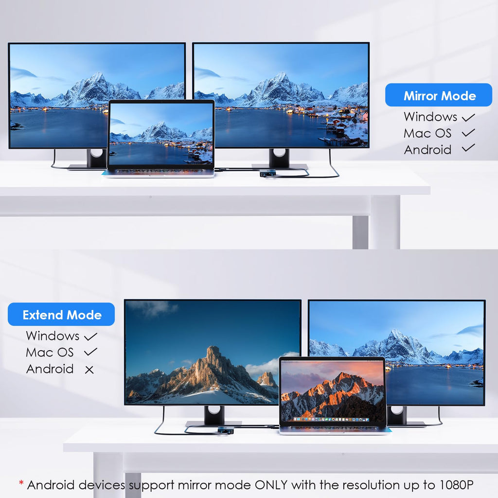 WAVLINK USB 3.0 & USB C to Dual HDMI Adapter 4K@60Hz for Dual Monitor, DisplayLink USB C HDMI Adapter for Apple Mac M1-M5/Macbook Neo, Windows 10/11, ChromeOS (No Linux/iPad/iOS/HDCP), Driver Required