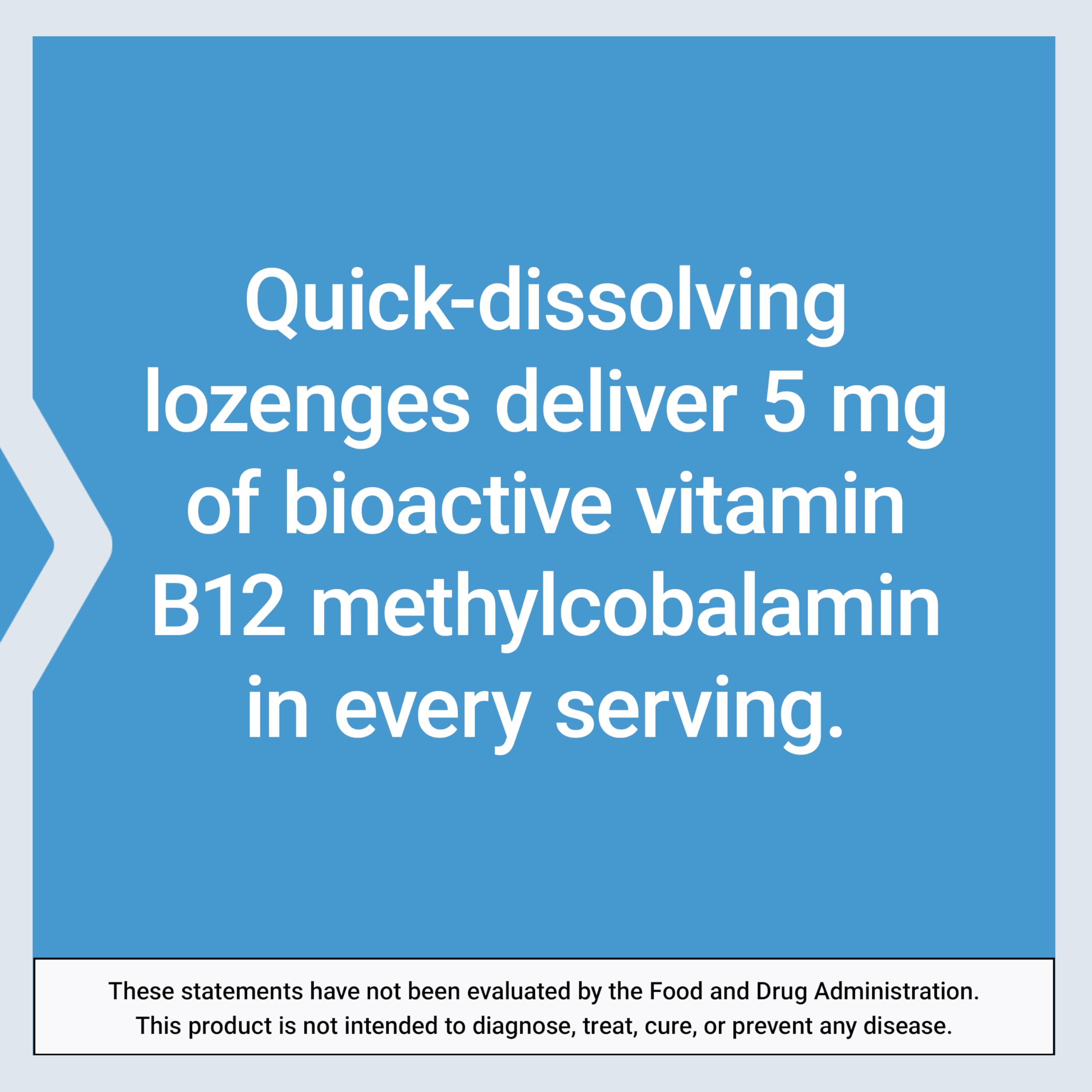 Life Extension Vitamin B12 Methylcobalamin, Nerve Health Supplement, Cognitive Support, Energy Vitamin, methylcobalamin B12, 5 mg, Quick-Dissolving, Gluten-Free, Non-GMO, Vegetarian, 60 lozenges