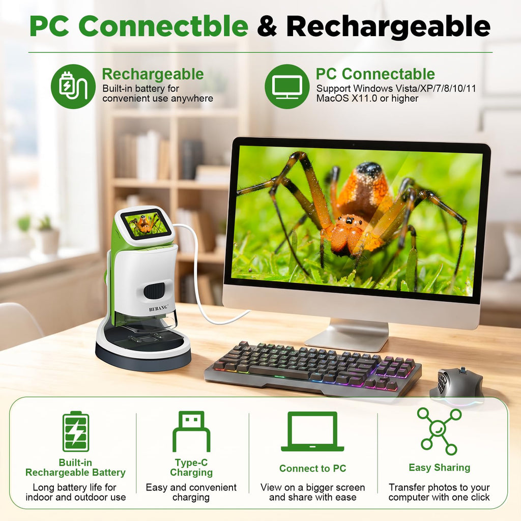 Kids Digital Microscope with Detachable Stand: STEM Science Kit Gift Toys