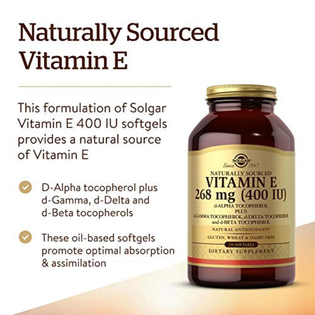 Solgar Vitamin E 268 mg (400 IU), 250 Mixed Softgels - Natural Antioxidant, Skin & Immune System Support - Naturally-Sourced Vitamin E - Gluten Free, Dairy Free - 250 Servings, (Pack of 2)