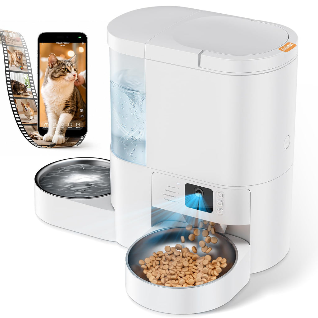 Automatic Cat Feeder with Camera, 2 in 1 Cat Food and Water Dispenser