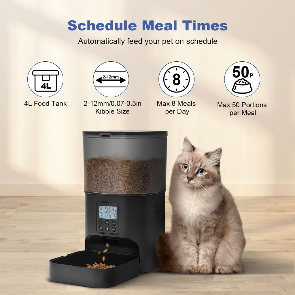 ANDOLL HOME Automatic Cat Feeder, Cat Food Dispenser with 10s Voice Recorder, Pet Feeder up to 8 Meals per Day, Timed Feeder with Dry Food Sealed Ring