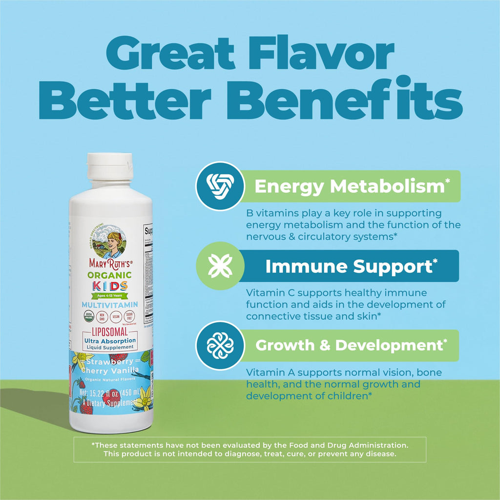 MARYRUTH'S Organic Kids Multivitamin Liposomal, 15.22 oz, Immune Support