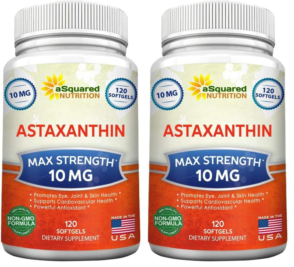 aSquared Nutrition Astaxanthin Supplement - Natural Astaxanthin Pills from Haematococcus Pluvialis Extract for Pure Energy - Max Strength 10mg - 120 Softgels (Pack of 2)