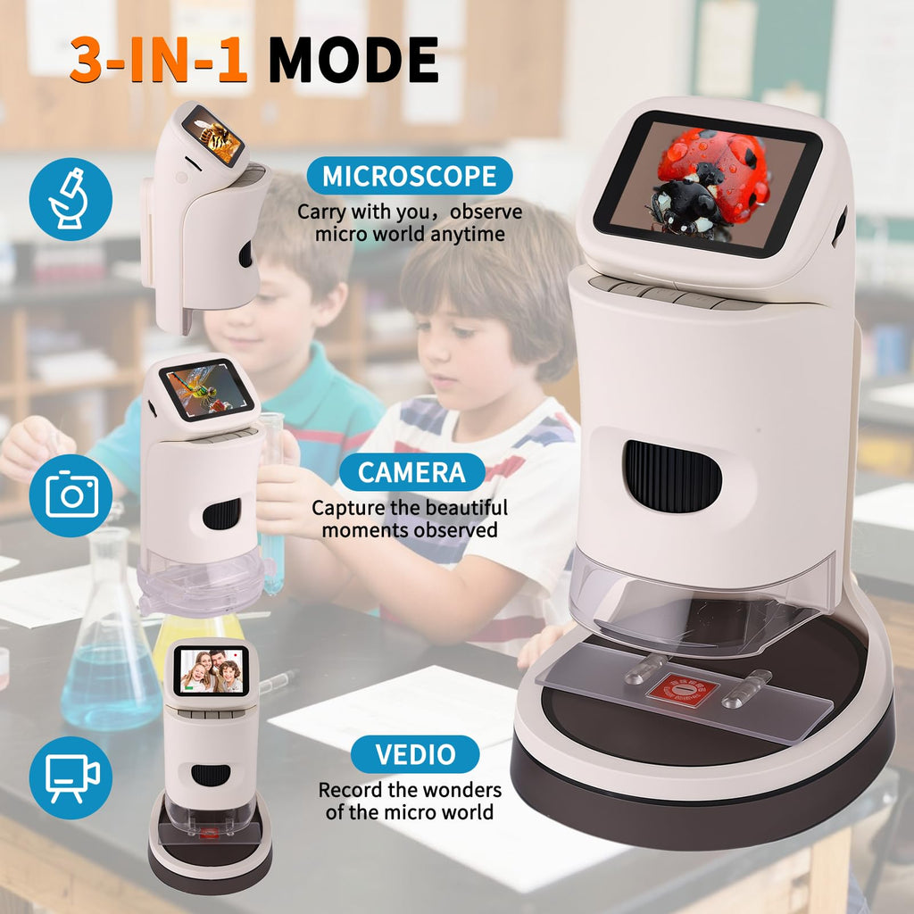Microscope for Kids,1000X Magnification.Digital Microscope with 1080p 2" HD Screen,Photo & Video Recording,USB Rechargeable.Microscope for Kids 8-12