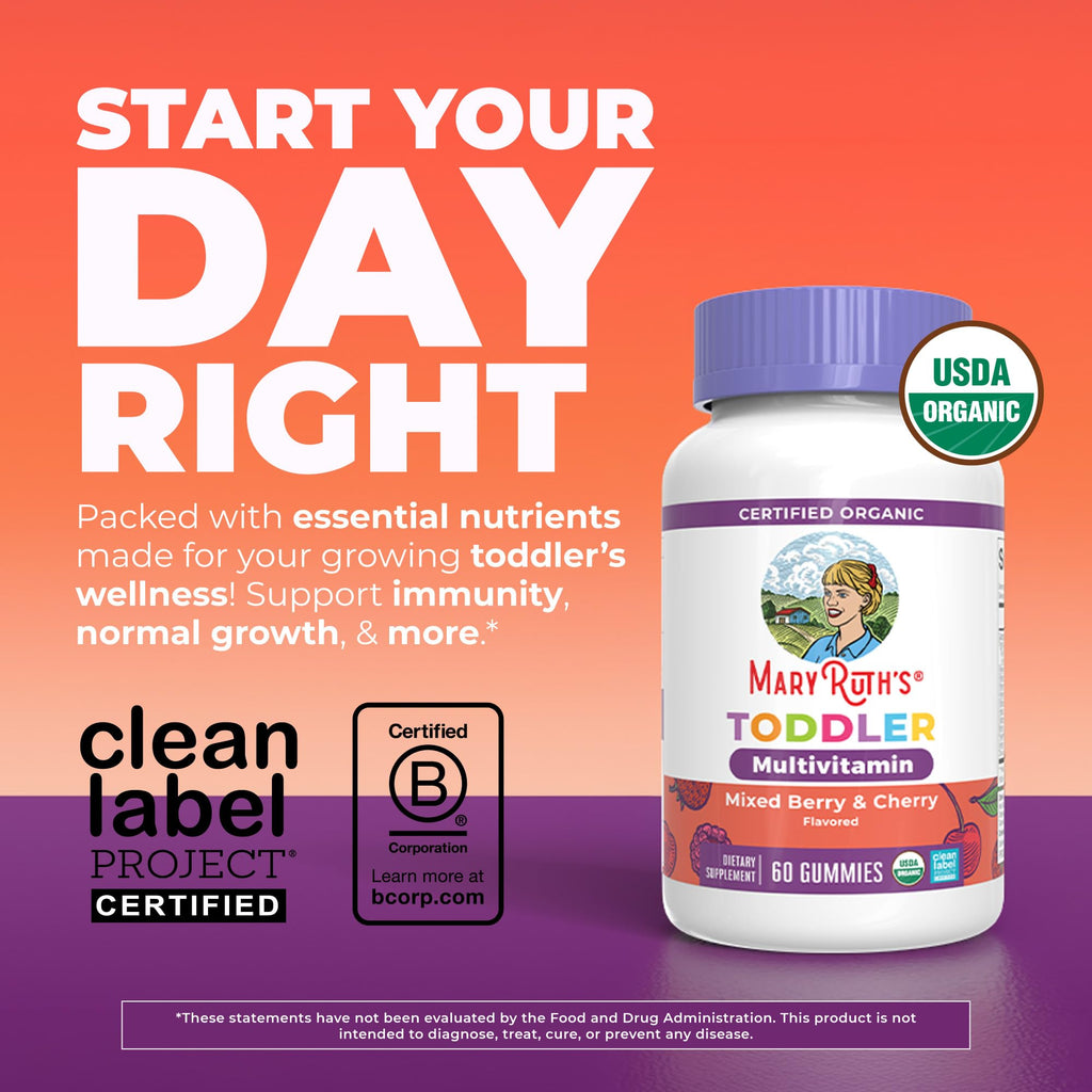 MARYRUTH'S Organic Toddler Multivitamin Gummies, 2 Month Supply, Ages 2+