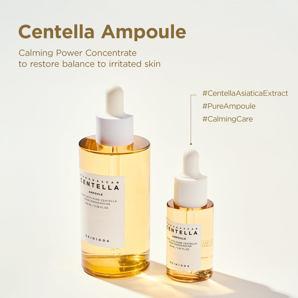 SKIN1004 Madagascar Centella Ampoule Kit, 4ea x 1.10 fl.oz, 30ml, Travel Size Face Serum Collection, Korean Skincare Set with Centella Ampoule and Hydrating Serum for Soothing Care, Korean Skin Care