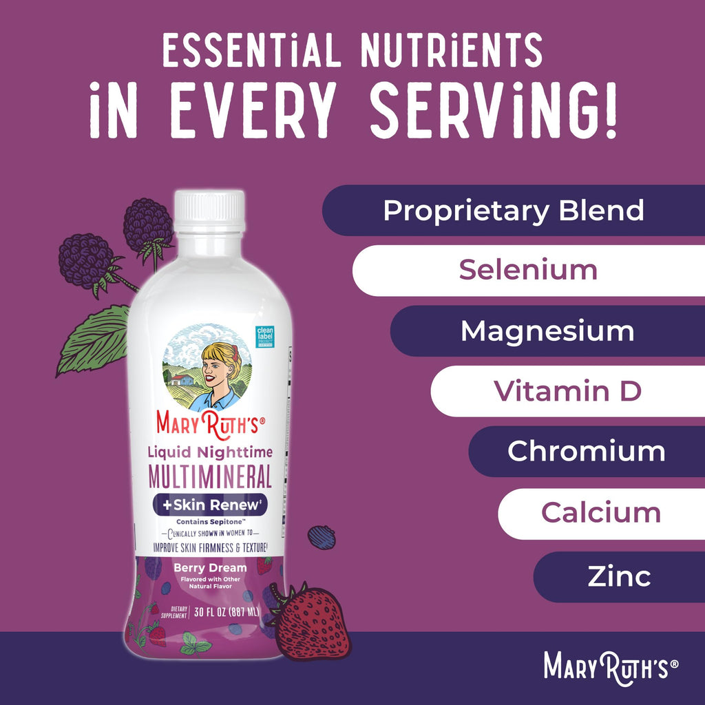 MaryRuth's Liquid Nighttime Liquid Multimineral + Skin Renew, 30 Servings