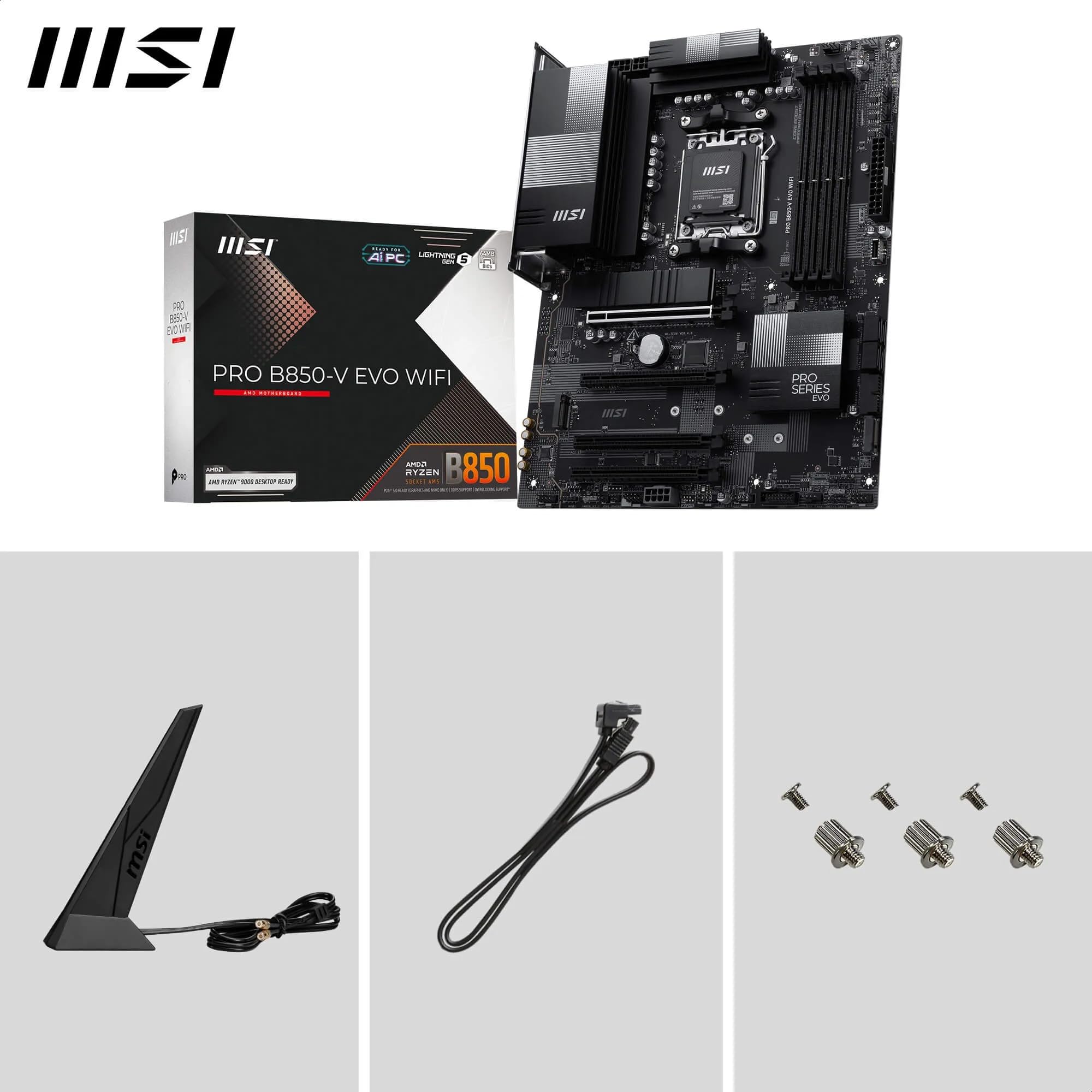 MSI PRO B850-V EVO WiFi Motherboard, ATX - Supports AMD Ryzen 9000/8000 / 7000 Processors, AM5 - DDR5 Memory Boost (up to 8200+ MT/s OC), PCIe 5.0 x16, M.2 Gen5, Wi-Fi 7, 5G LAN