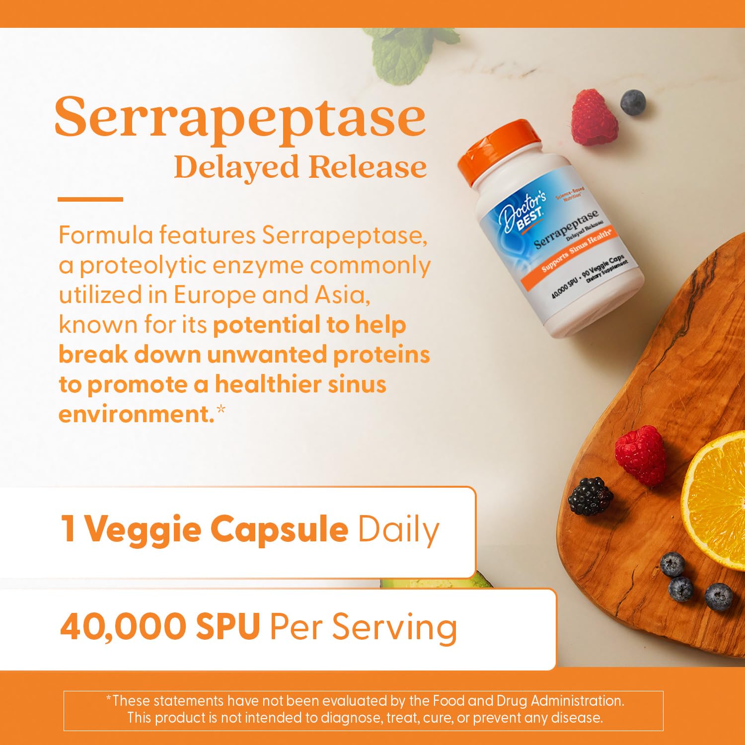Doctor's Best Serrapeptase Supplement for Men & Women - Proteolytic Enzyme for Sinus & Immune Health Support, 40,000 SPU per Veggie Capsule, Non-GMO & Vegan Formula - 90 Veg Caps