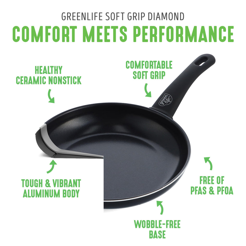 GreenLife 16 Piece Ceramic Nonstick Pots & Pans Cookware Set, Black