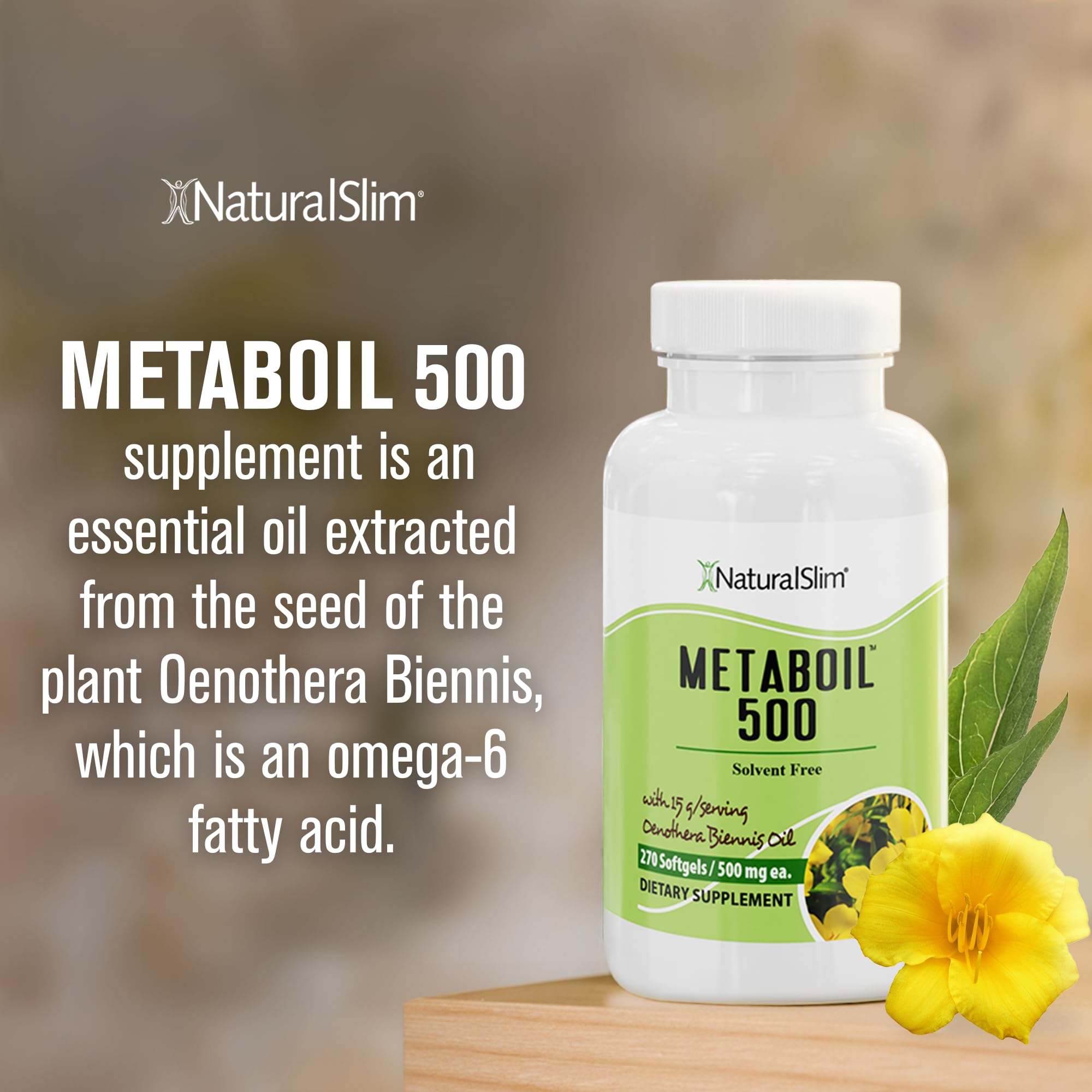 NaturalSlim Evening Primrose Oil for Women 1500mg from Cold Pressed Oil - Metaboil 500 GLA Supplement Gamma Linolenic Acid for Women’s Health, Metabolism, Heart & Skin Health - 270 Softgels - 2 Pack