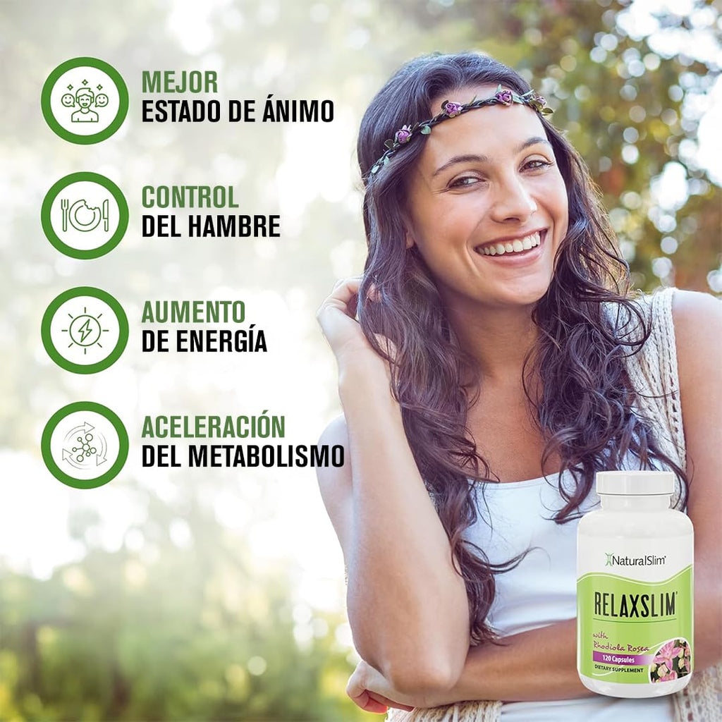 NaturalSlim Relaxslim Rhodiola Rosea & Adaptogenic Herb for Brain, Mood, Metabolism, Tension & Energy Support Supplement - 21 Different Natural Compounds Help Control Appetite - 120 Capsules