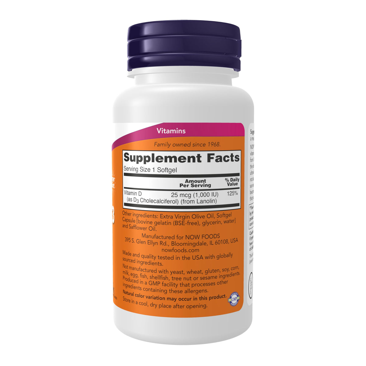 NOW Foods Supplements, Vitamin D-3 1,000 IU, High Potency, 360 Softgels