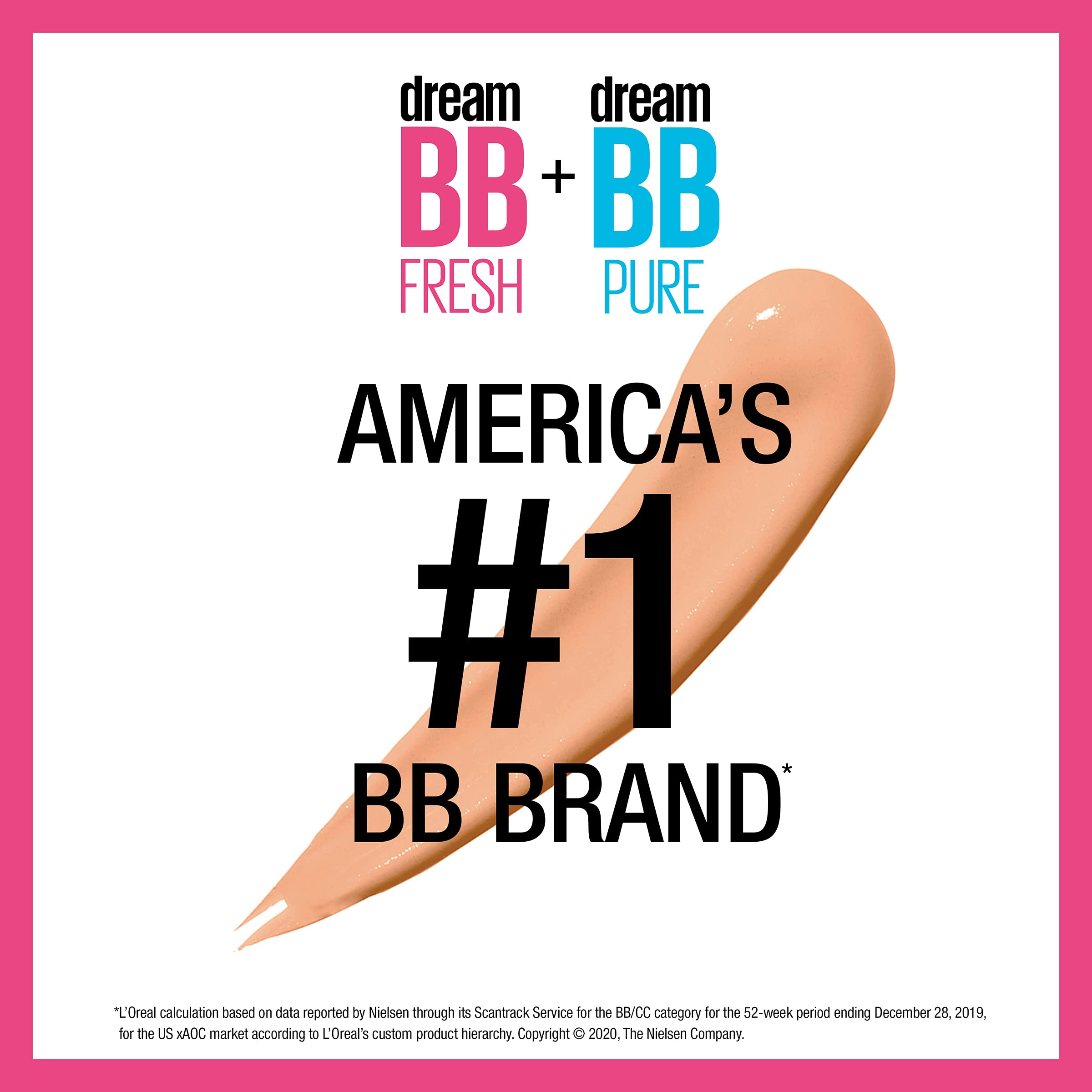 Maybelline Dream Fresh Skin Hydrating BB cream, 8-in-1 Skin Perfecting Beauty Balm with Broad Spectrum SPF 30, Sheer Tint Coverage, Oil-Free, Light/Medium, 1 Fl Oz