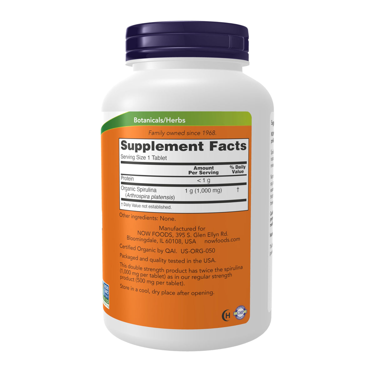 Now Supplements, Organic, Spirulina 1,000 mg, Double Strength, 240 Tabs