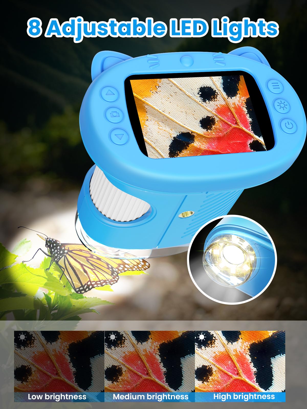 Vorth Microscope for Kids, 2.4 Inch Digital Microscope with 1000X Magnification, Handheld Camera Mini Pocket Magnifying Glass, Educational Birthday Gifts Toys for Ages 3+, Blue