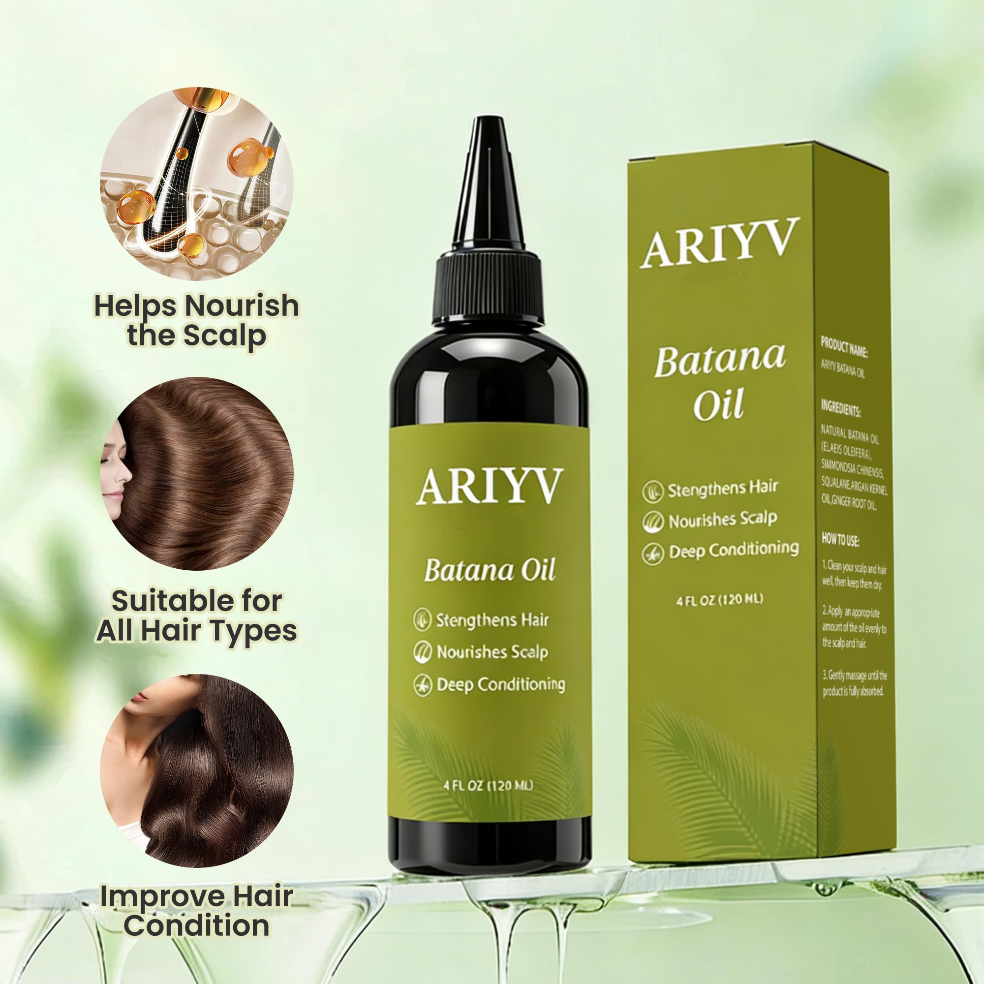 Ariyv Batana Oil for Hair Growth, Natural Batana Oil - Prevents Hair Loss, Reduces Breakage and Strengthens Hair, Enhances Thickness for Men & Women