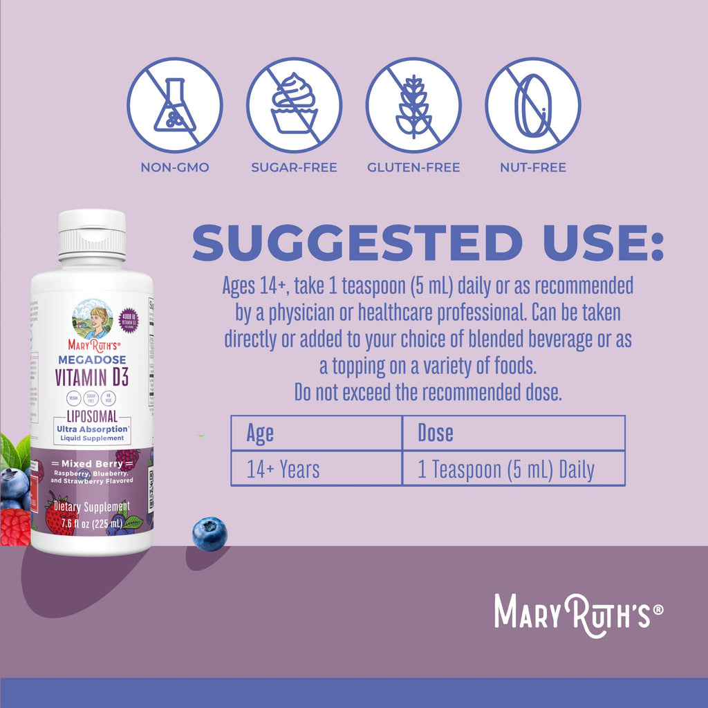 MARYRUTH'S Megadose Vitamin D3 Liposomal, Vitamin D 4000 IU, 45 Servings