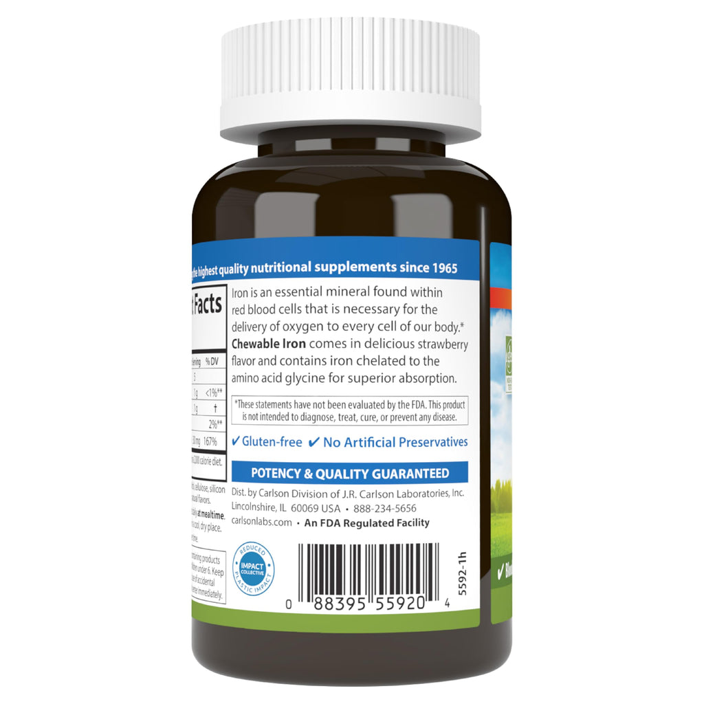 Carlson Chewable Iron, 30 mg, Superior Absorption, 120 Chewable Tablets