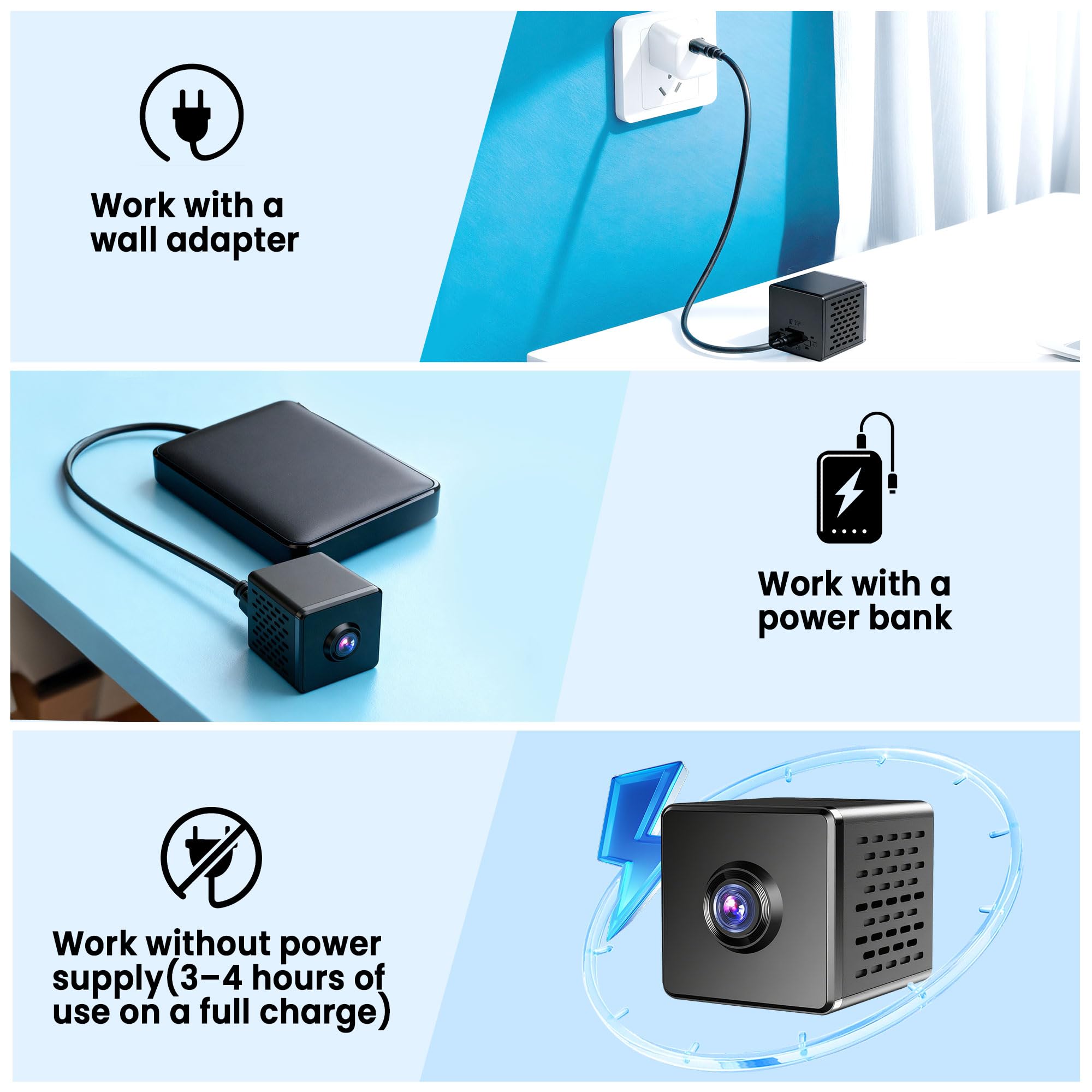 Spy Camera, 4K Hidden Camera with Live View, Plug-in Mini Camera with 24/7 Recording, Nanny Cam with Motion Alerts, Cloud & TF Storage, Night Vision Spy Cam, Wired Indoor Cameras for Home Security
