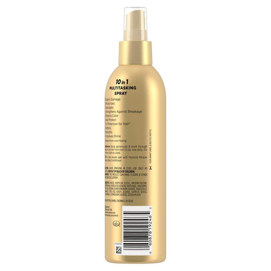 Pantene Miracle Rescue 10in1 Multitasking Spray - Heat Protection, Detangles, Repairs Damaged, Dry Hair, Improves Shine, Leave-In Conditioning Treatment with Keratin and Pro-Vitamin B5, 5.7 oz