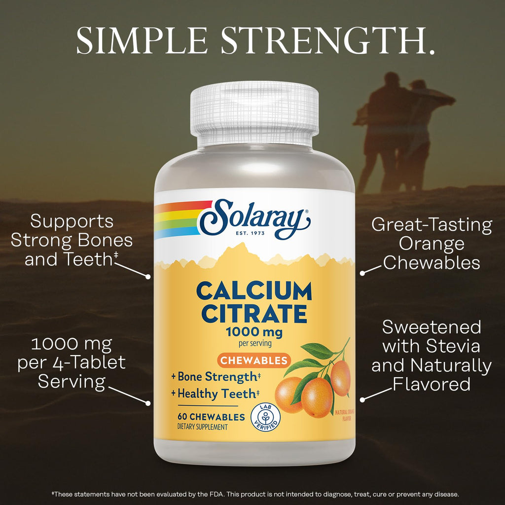SOLARAY Calcium Citrate 1000 mg, Orange Flavor, 60 Chewables