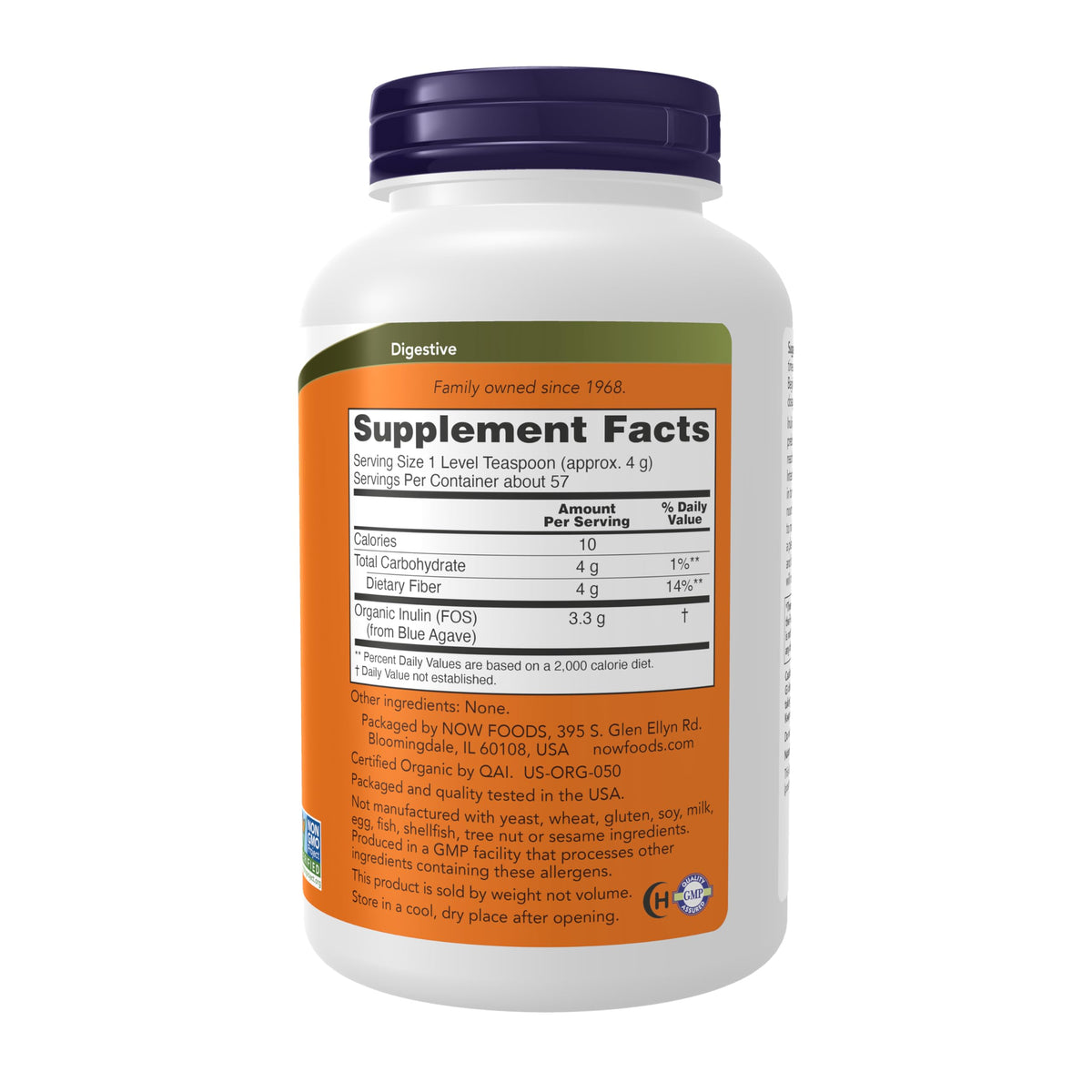 NOW Supplements, Inulin Prebiotic Pure Powder, Certified Organic, 8 oz