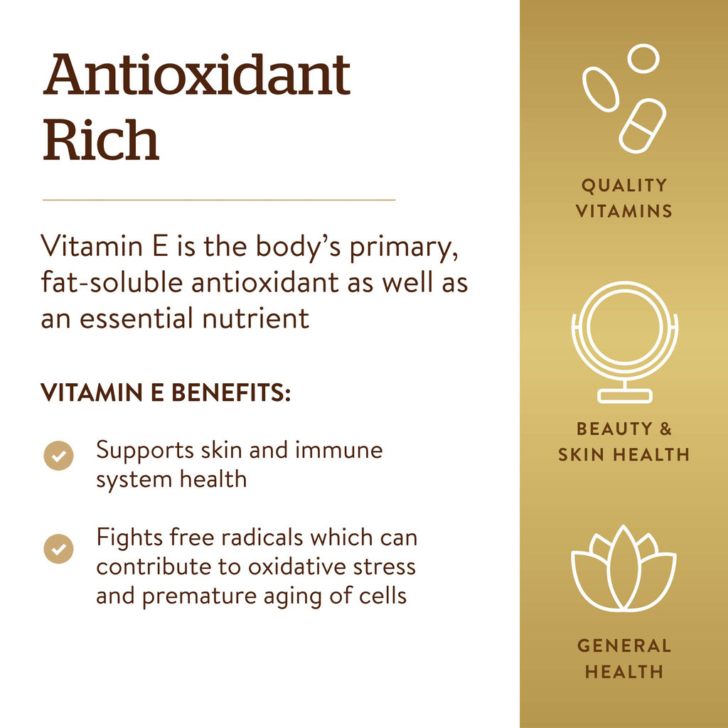 Solgar Vitamin E 670 mg (1000 IU), 100 Mixed Softgels - Natural Antioxidant, Skin & Immune System Support - Naturally-Sourced Vitamin E - Gluten Free, Dairy Free - 100 Servings