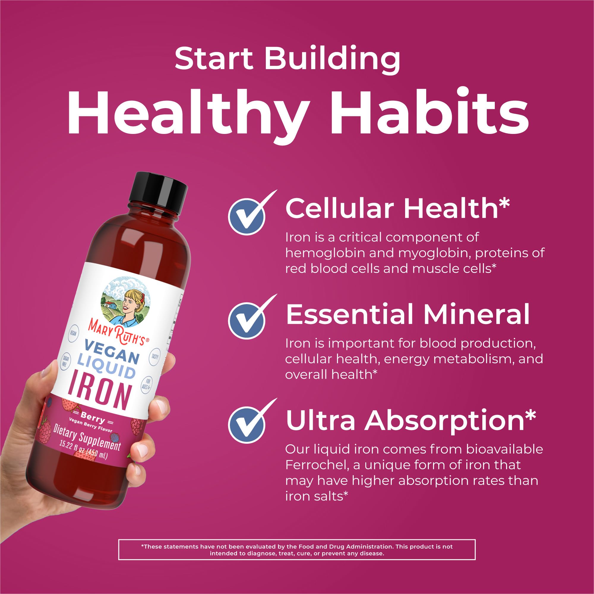 MaryRuth's MaryRuth's Liquid Morning Multivitamin +Hair Growth (Peach Mango, 15.22oz) & Iron Liquid (Berry) | Clean Label Project Verified® | Beauty, Immunity, & Overall Health | Vegan, Non-GMO