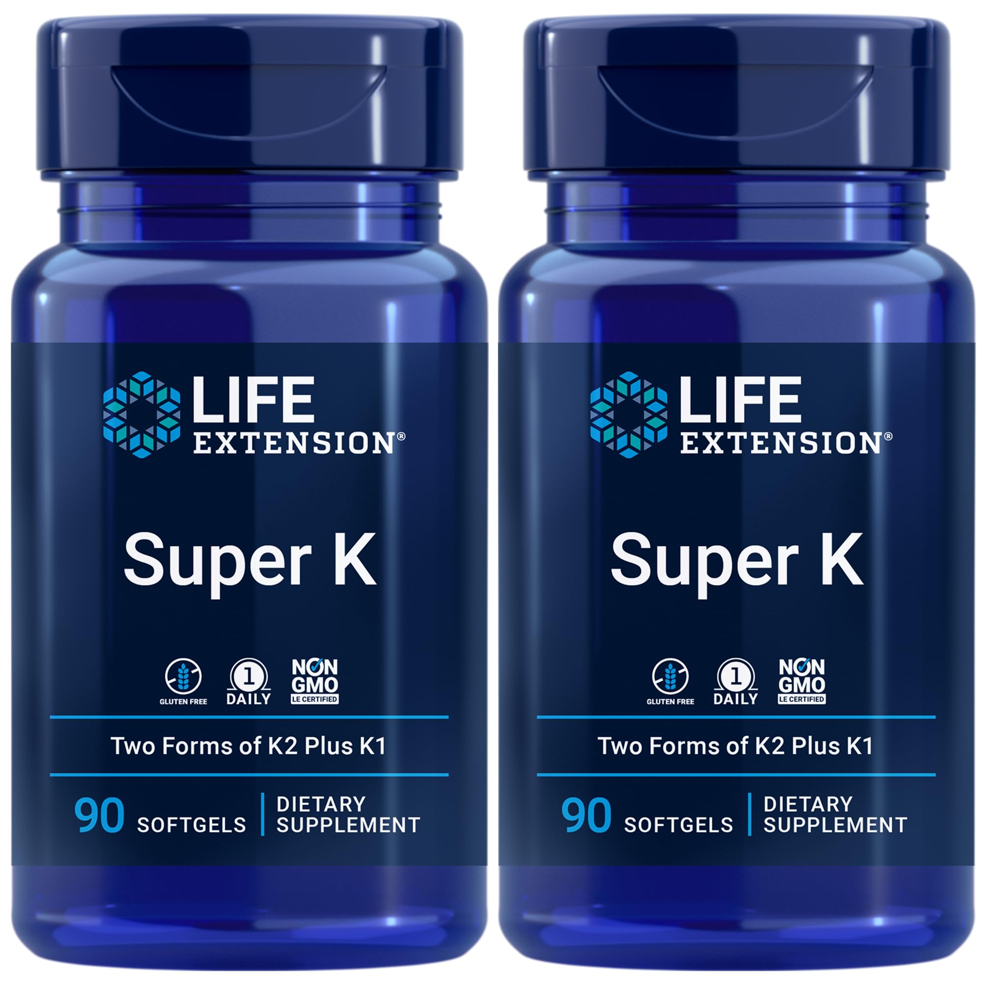 Life Extension Super K, Vitamin K Supplement, 2000 Mcg Vitamin-K and 1180 Mcg Vitamin K2, Heart Health, Once-Daily, 90 Softgels (Pack of 2)