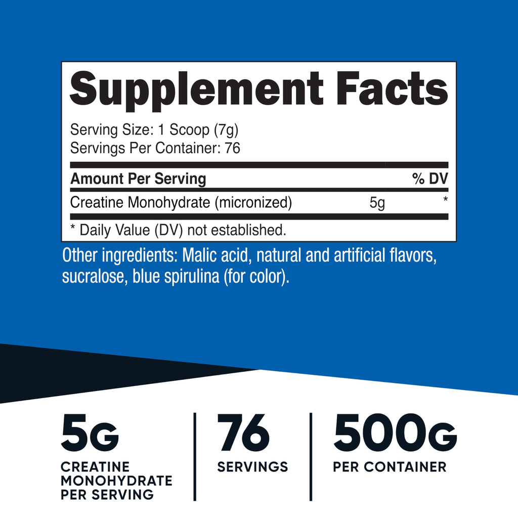 Nutricost Creatine Monohydrate Powder (Blue Raspberry), 500 Grams (1.1 LBS) (Pack of 2)