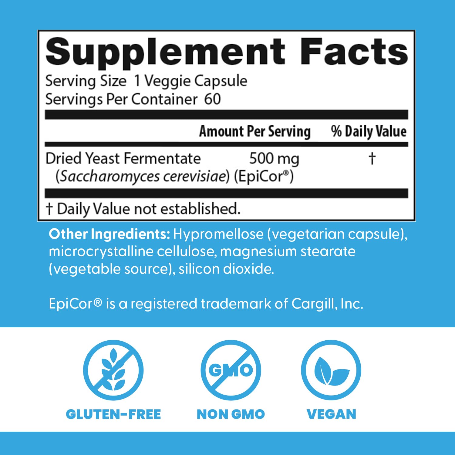 Doctors Best EpiCor Immune Support Postbiotic Supplement - 500 mg Dried Yeast Fermentate Per Capsule, Immune & Gut Health Support for Men & Women, Non-GMO, Gluten Free, Vegan - 60 Veg Caps