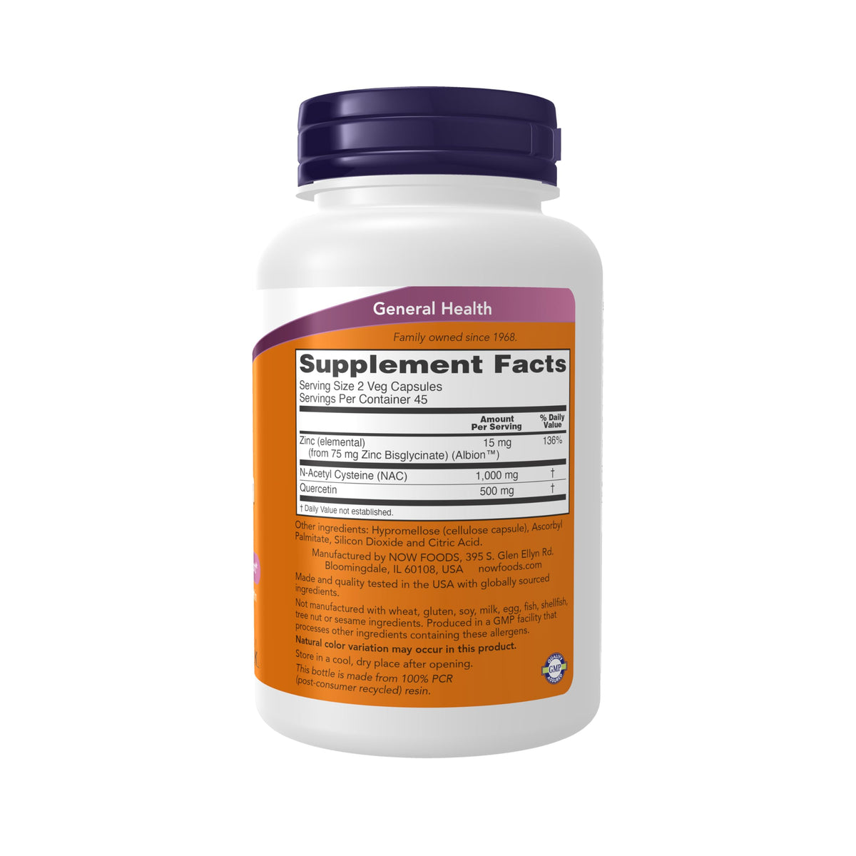 Now Supplements, NAC Quercetin and Zinc, 90 Veg Caps