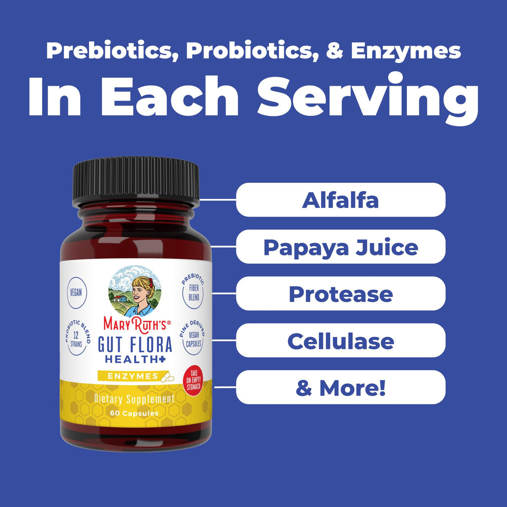 MARYRUTH'S Gut Flora Health+ Enzymes, Gastrointestinal Health, 60 Capsules